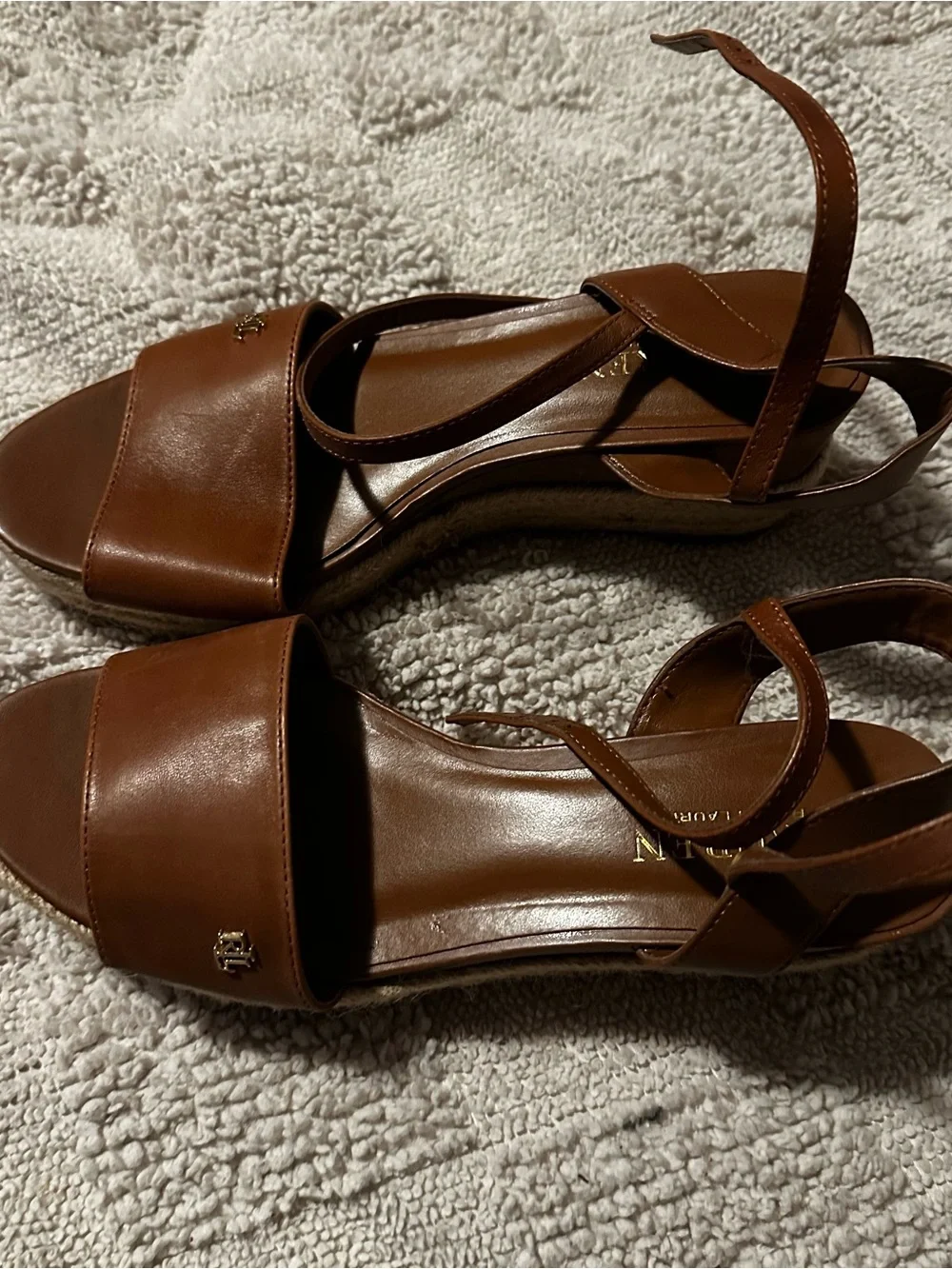 Ralph Lauren Brown Leather Platform Sandals with Ankle Strap